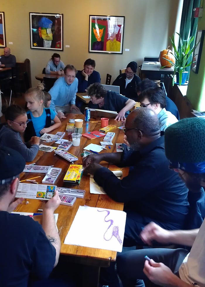 The Drawing Circle led by local artists Lisa Mathieson and Ta-coumba Aiken